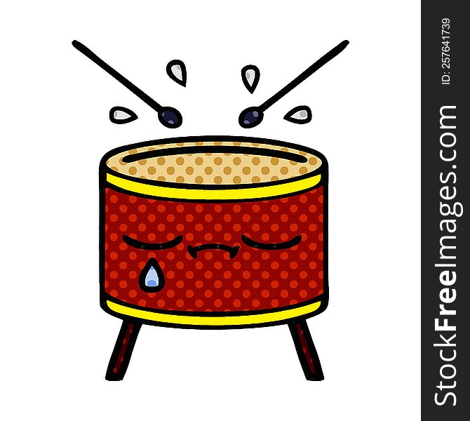 comic book style cartoon of a crying drum