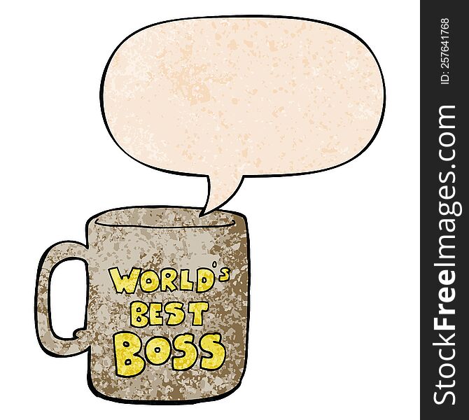 Worlds Best Boss Mug And Speech Bubble In Retro Texture Style