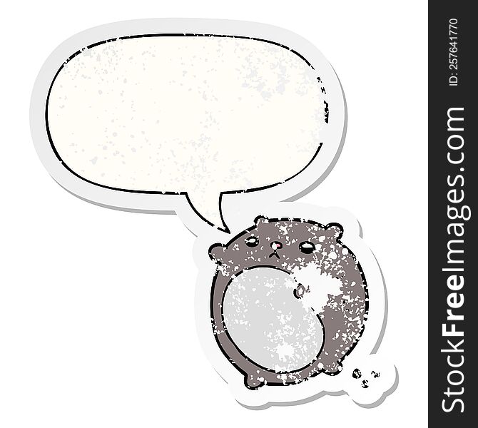 Cartoon Bear And Speech Bubble Distressed Sticker