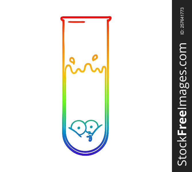 rainbow gradient line drawing of a cartoon surprised test tube