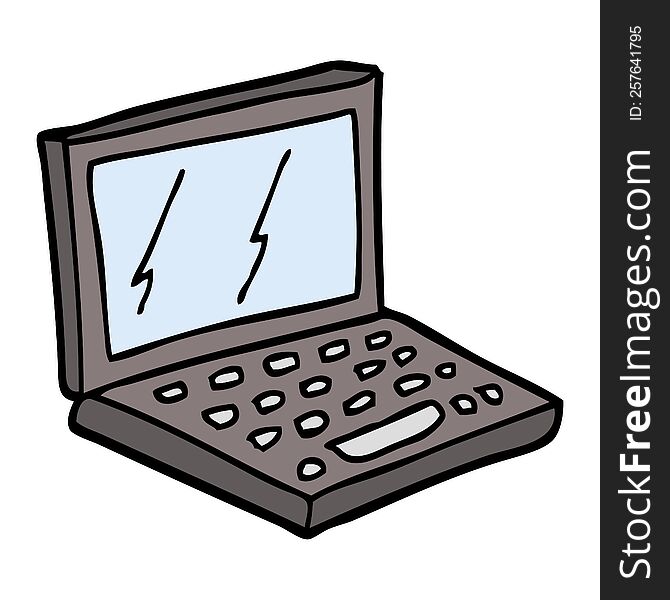 Hand Drawn Doodle Style Cartoon Laptop Computer