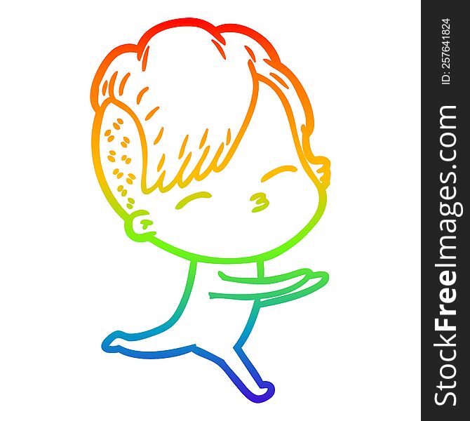 Rainbow Gradient Line Drawing Cartoon Girl In Onesie