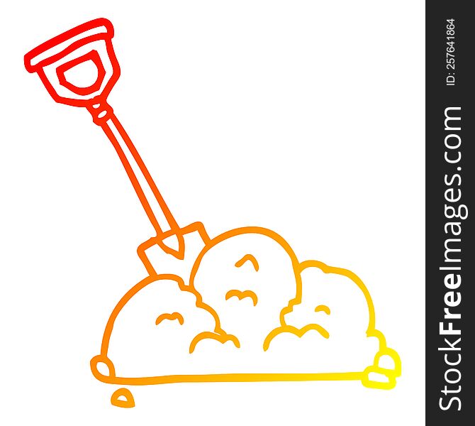 warm gradient line drawing of a cartoon spade in garbage