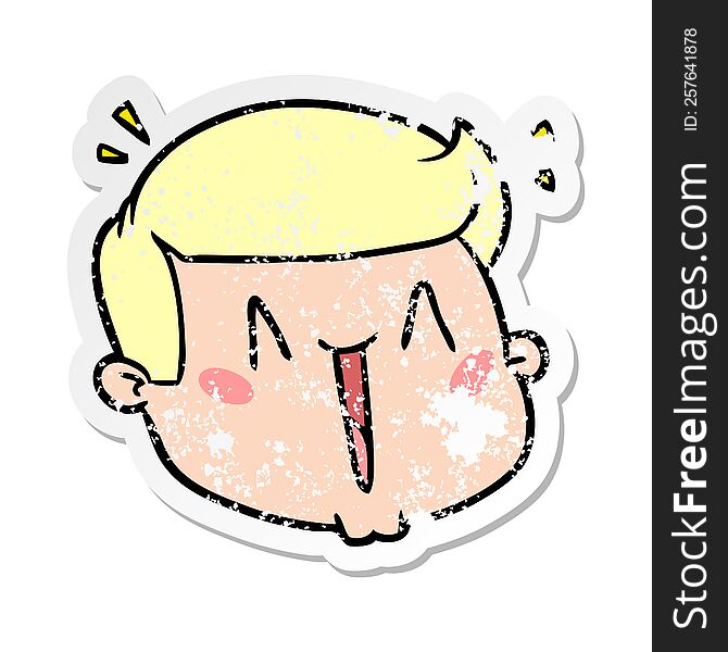 distressed sticker of a happy cartoon male face
