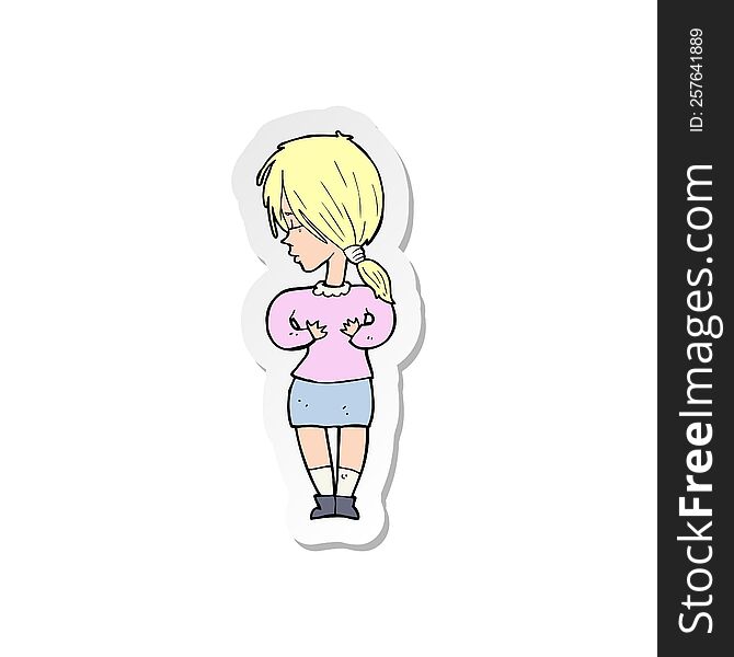 Sticker Of A Cartoon Shy Woman