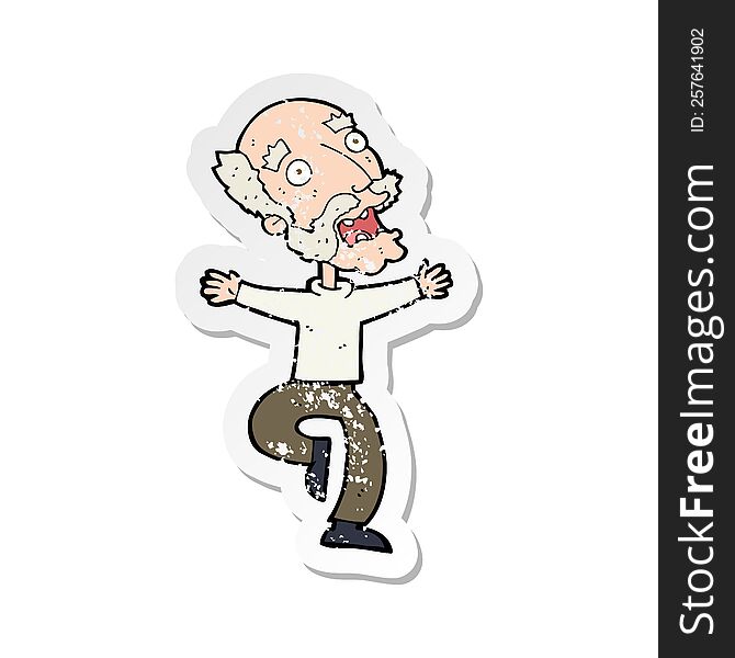 Retro Distressed Sticker Of A Cartoon Old Man Having A Fright