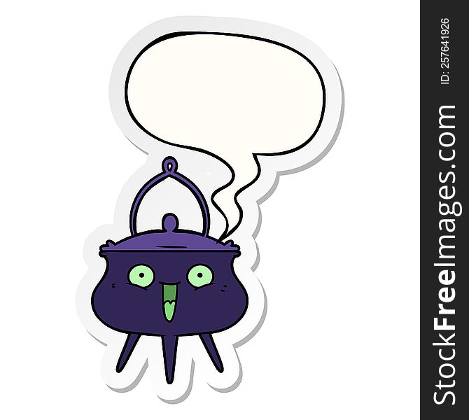 halloween cauldron cartoon with speech bubble sticker