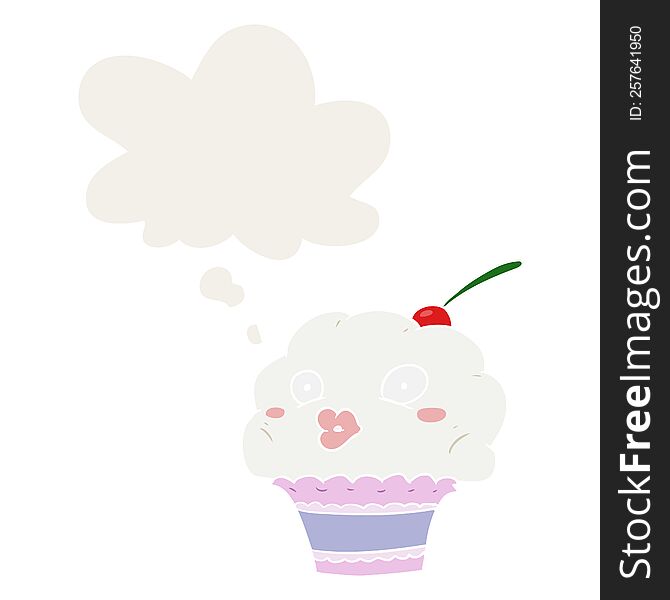 Cartoon Cupcake And Thought Bubble In Retro Style