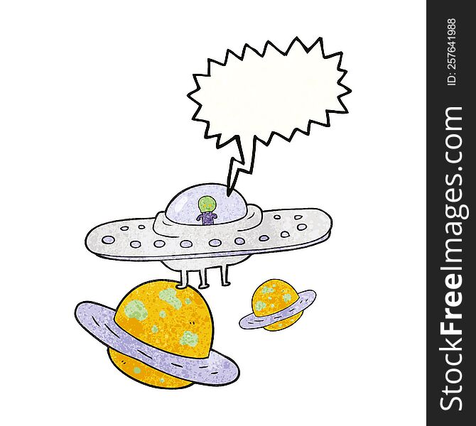 Speech Bubble Textured Cartoon Flying Saucer In Space