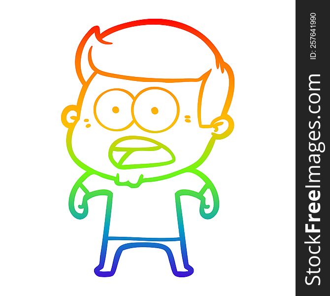 Rainbow Gradient Line Drawing Cartoon Shocked Man