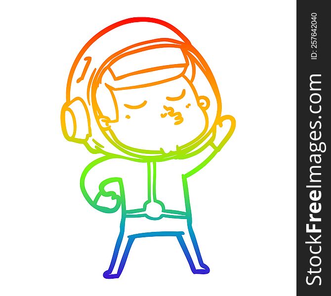 Rainbow Gradient Line Drawing Cartoon Confident Astronaut