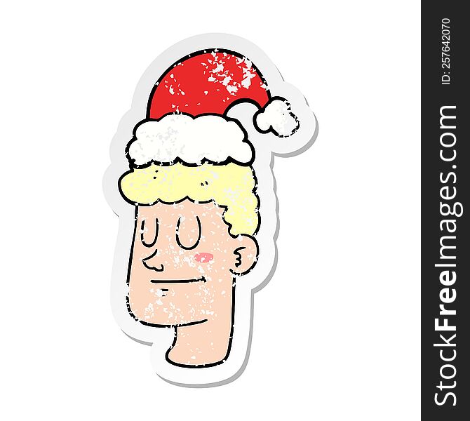 Distressed Sticker Of A Cartoon Man Wearing Christmas Hat