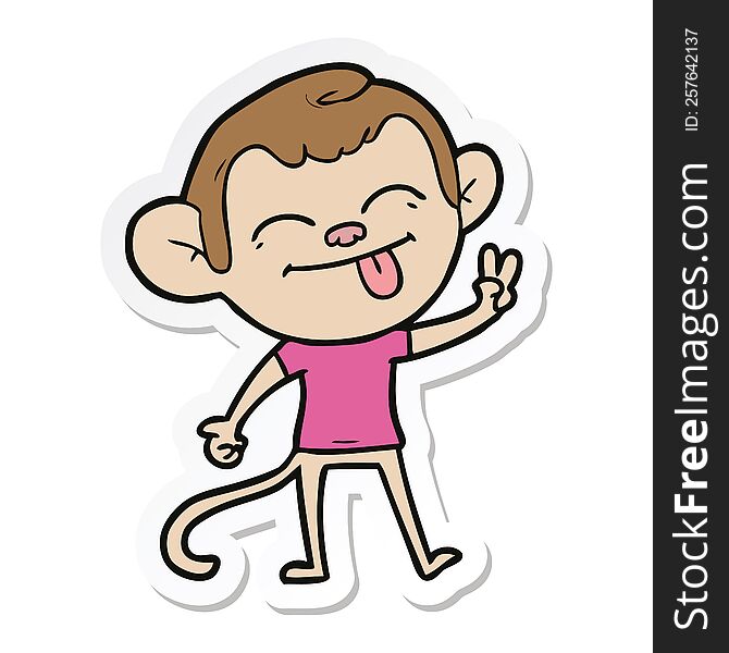sticker of a funny cartoon monkey making peace sign