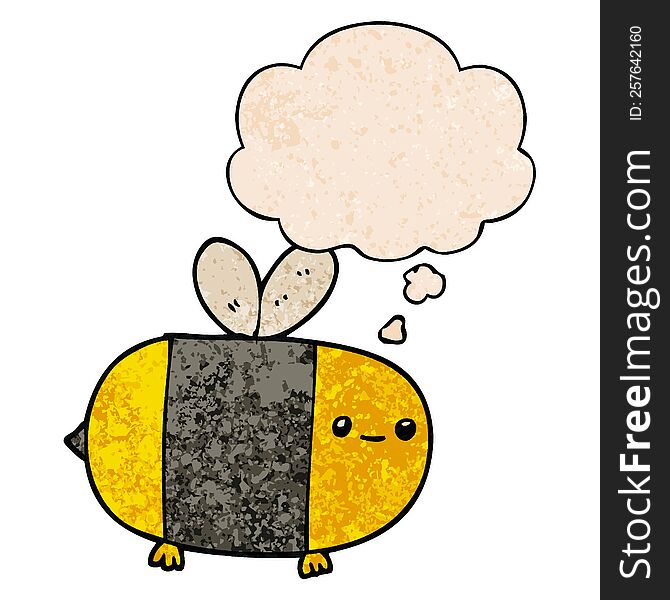 cute cartoon bee with thought bubble in grunge texture style. cute cartoon bee with thought bubble in grunge texture style