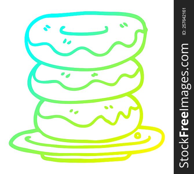 cold gradient line drawing of a cartoon plate of donuts