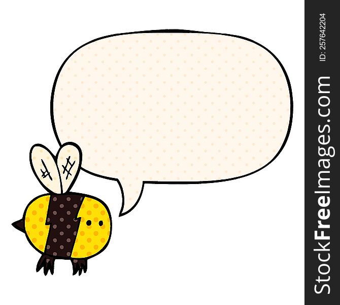 Cartoon Bee And Speech Bubble In Comic Book Style