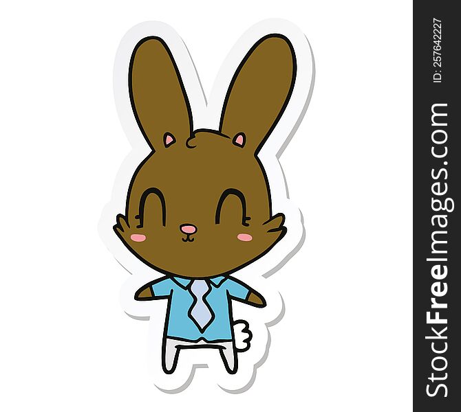 sticker of a cute cartoon rabbit in shirt and tie