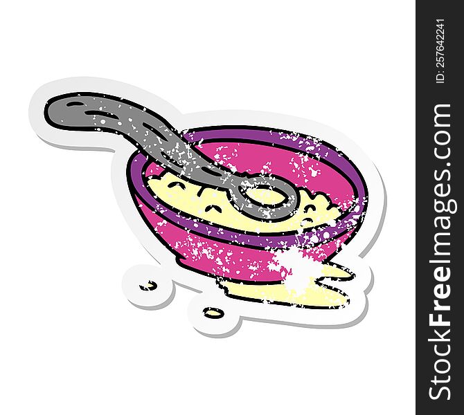 Distressed Sticker Cartoon Doodle Of A Cereal Bowl