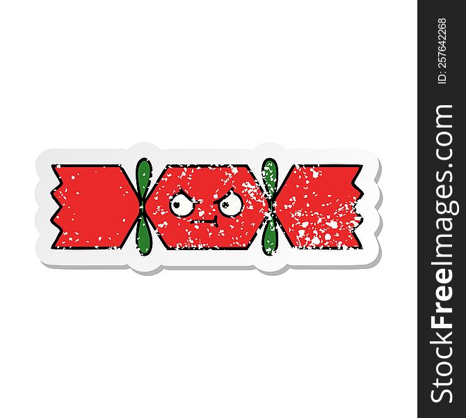Distressed Sticker Of A Cute Cartoon Christmas Cracker