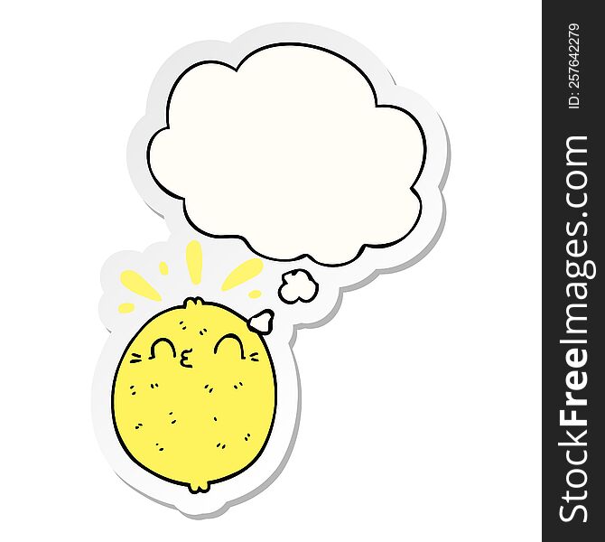 cute cartoon lemon with thought bubble as a printed sticker