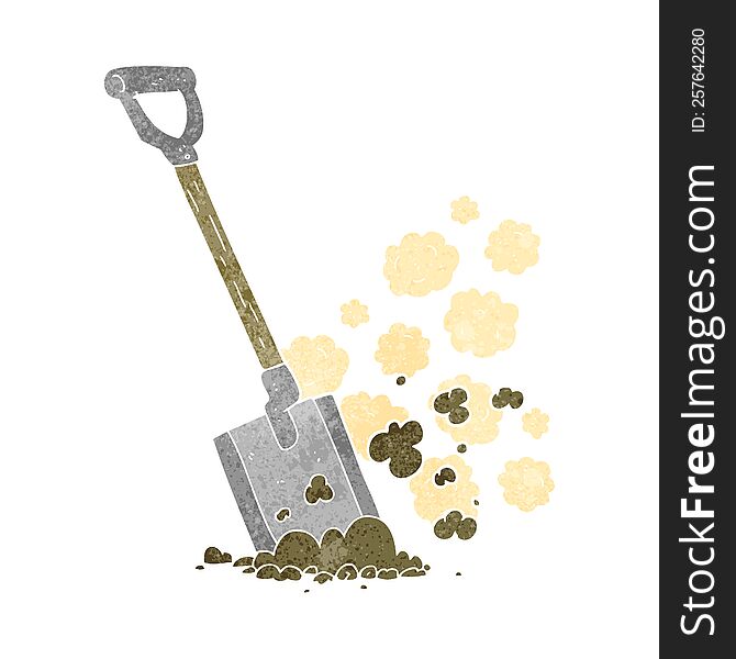 freehand retro cartoon shovel in dirt