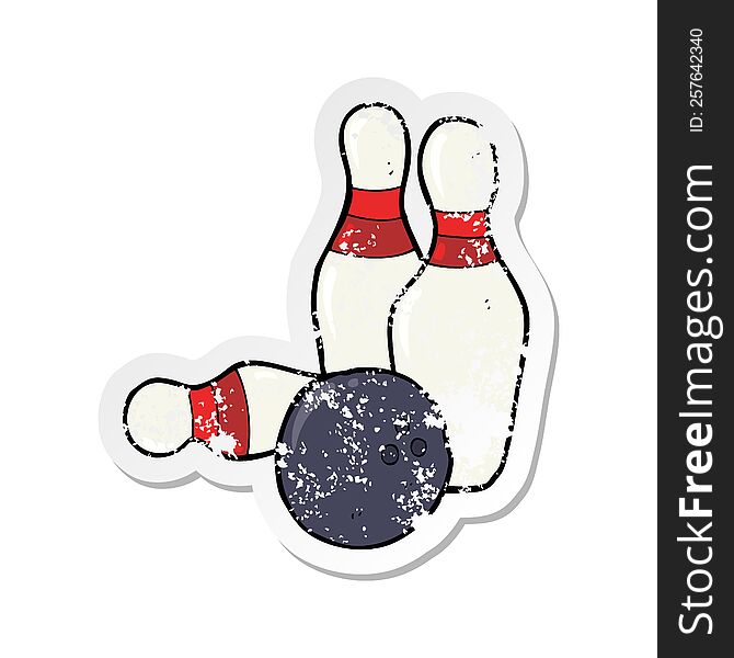 retro distressed sticker of a ten pin bowling cartoon