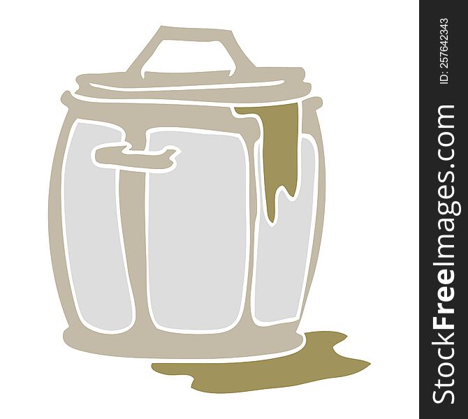 Flat Color Illustration Of A Cartoon Dirty Garbage Can