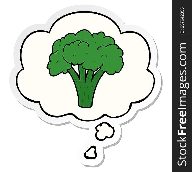 cartoon brocoli with thought bubble as a printed sticker