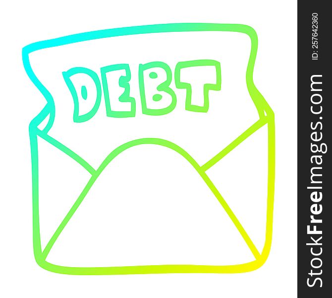 cold gradient line drawing of a cartoon debt letter