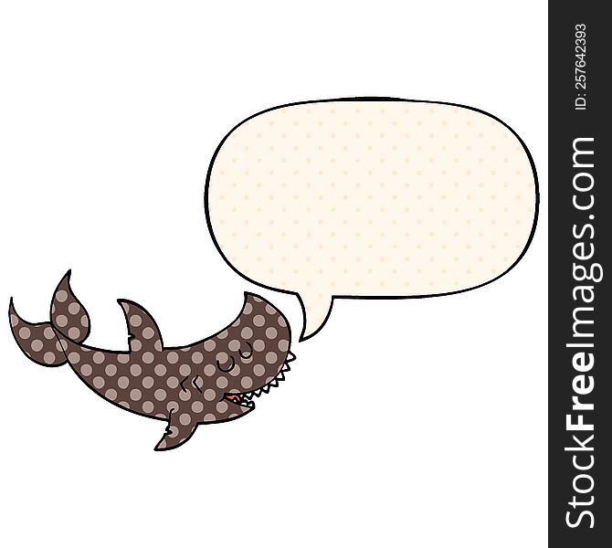 cartoon shark with speech bubble in comic book style