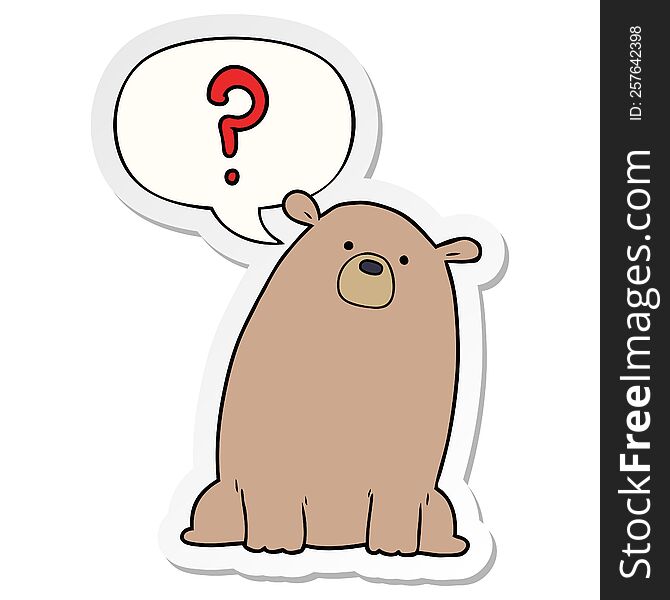 Cartoon Curious Bear And Speech Bubble Sticker