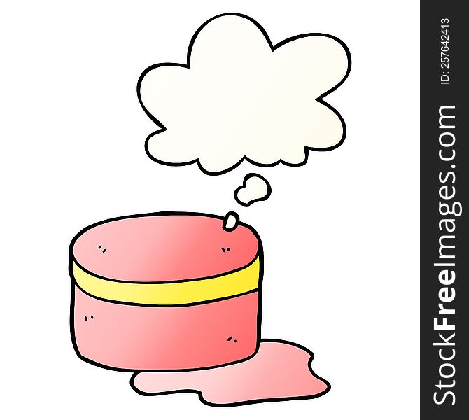 Cartoon Beauty Lotion Tub And Thought Bubble In Smooth Gradient Style