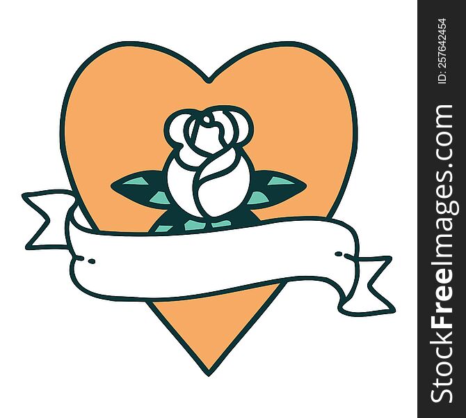iconic tattoo style image of a heart rose and banner. iconic tattoo style image of a heart rose and banner