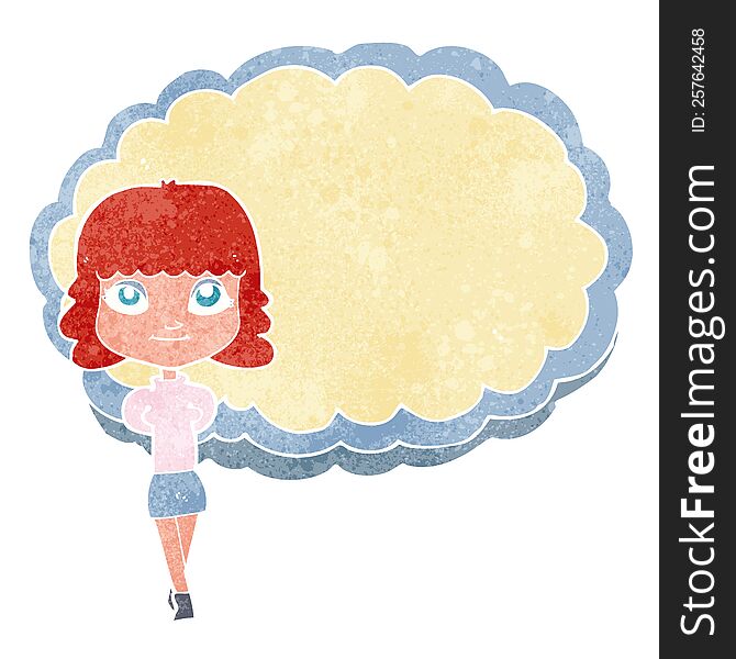 cartoon woman in front of cloud