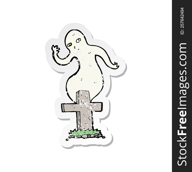 Retro Distressed Sticker Of A Cartoon Ghost Rising From Grave