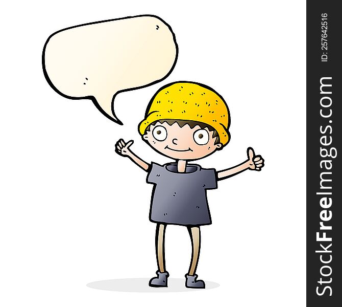 cartoon boy with positive attitude with speech bubble