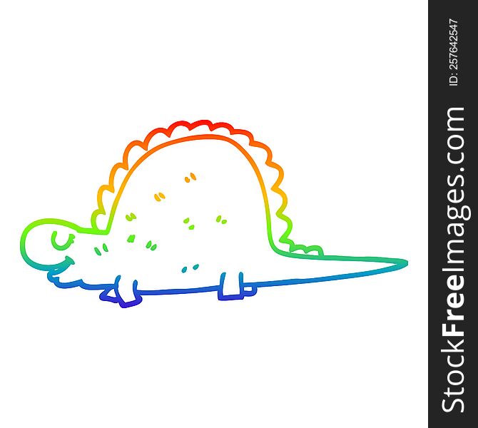 rainbow gradient line drawing of a cartoon prehistoric dinosaur