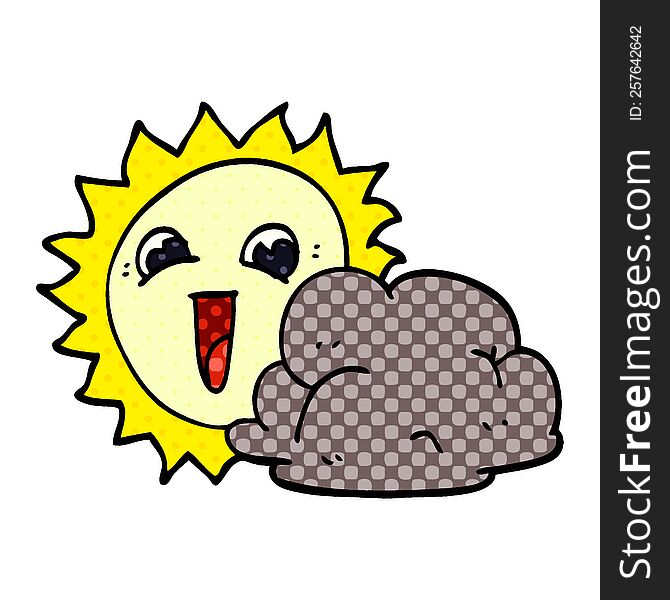 cartoon doodle sun and cloud