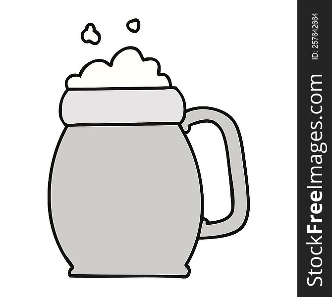 hand drawn quirky cartoon pint of beer. hand drawn quirky cartoon pint of beer