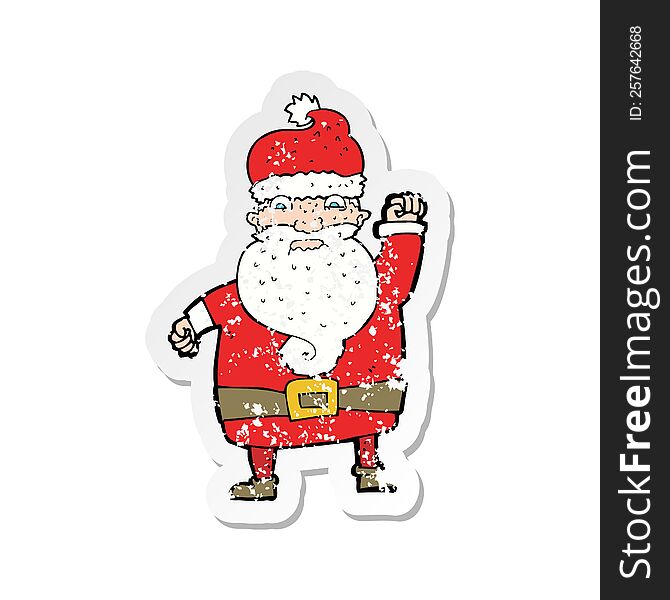 Retro Distressed Sticker Of A Cartoon Angry Santa Claus