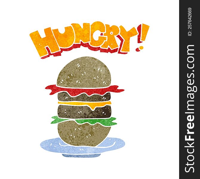 freehand drawn retro cartoon burger