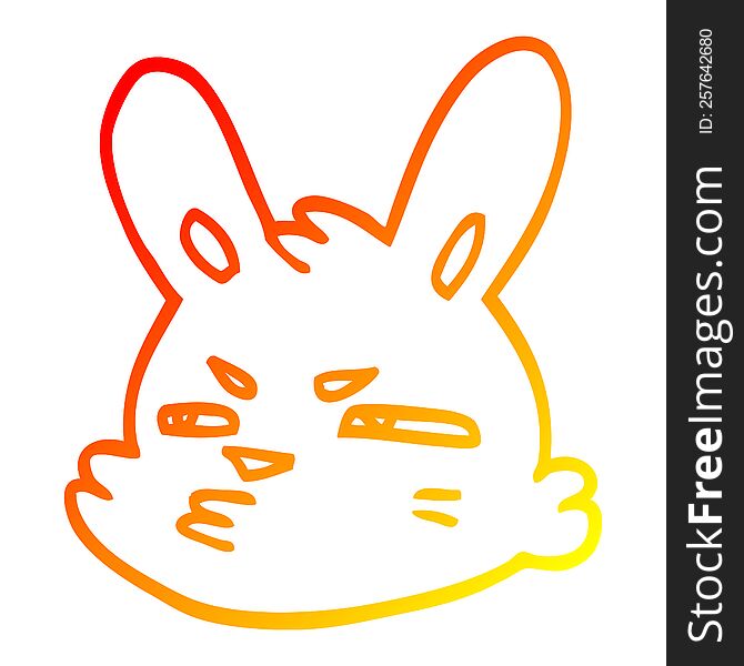 warm gradient line drawing of a cartoon moody rabbit