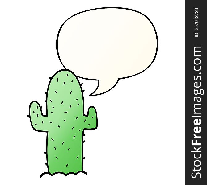 Cartoon Cactus And Speech Bubble In Smooth Gradient Style