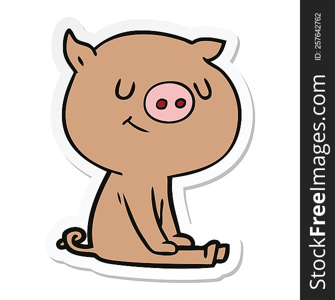Sticker Of A Happy Cartoon Pig Sitting