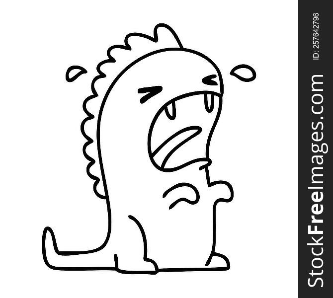 line doodle of a dinosaur crying due to regular mass extinction events. line doodle of a dinosaur crying due to regular mass extinction events