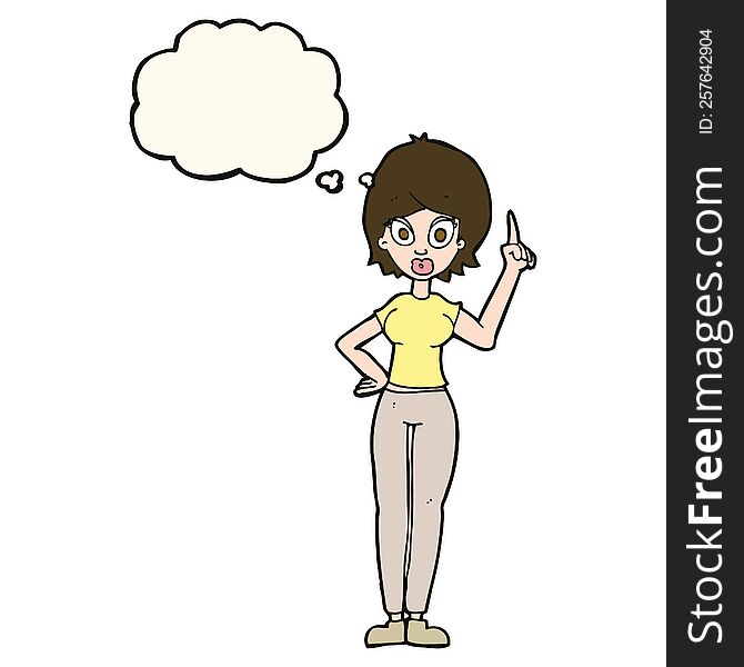 cartoon woman explaining her point with thought bubble