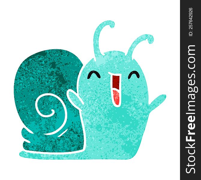 retro cartoon illustration kawaii happy cute snail. retro cartoon illustration kawaii happy cute snail