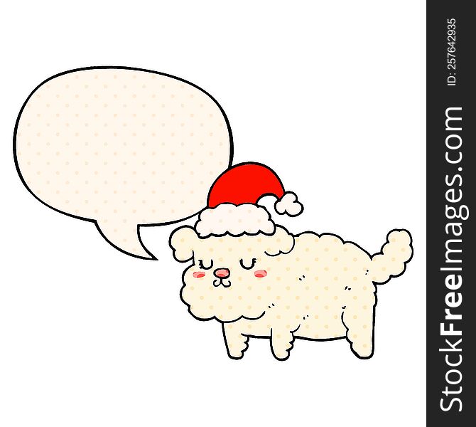 Cute Christmas Dog And Speech Bubble In Comic Book Style