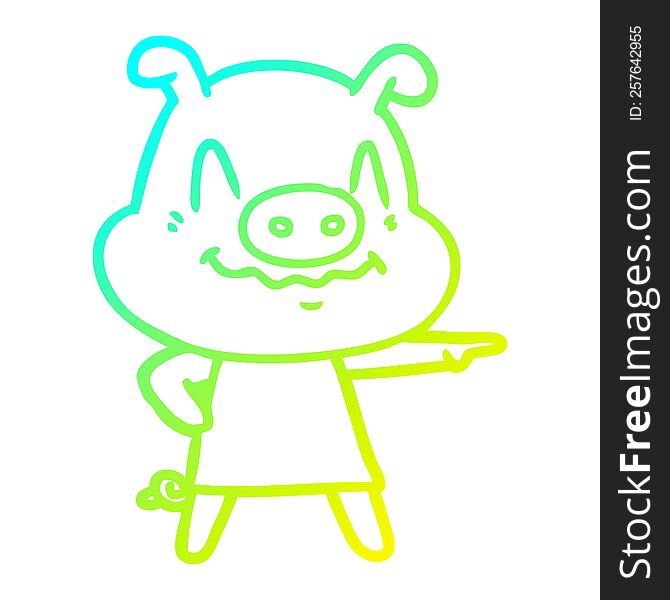 Cold Gradient Line Drawing Nervous Cartoon Pig Wearing Dress