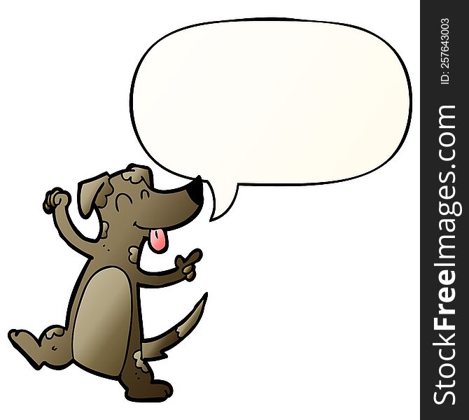 Cartoon Dancing Dog And Speech Bubble In Smooth Gradient Style